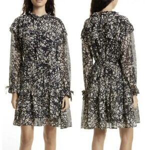 NWT BOSS Denada SHEER Floral Dress Women's Long Sleeve Black Size 6 $345